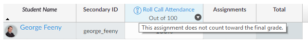 Gradebook grid view of assignment column header