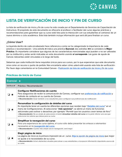 Lista de Verificación de Inicio y Fin de Curso