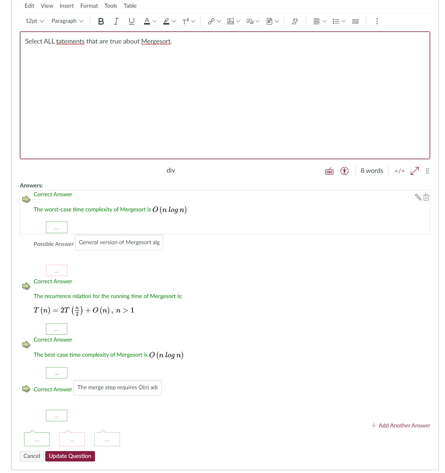 Blank ghost empty answers appears on Quiz as corre Instructure