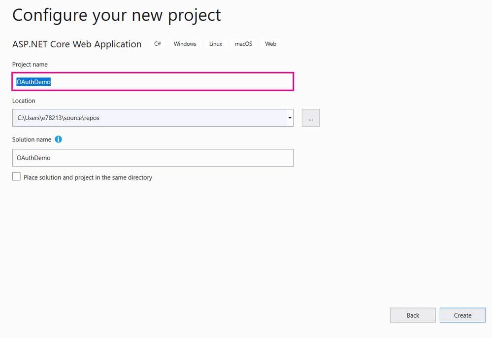 Visual Studio Project Name