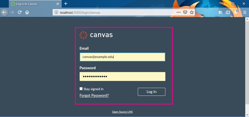 Testing the integration - Canvas login Testing the integration - Canvas login