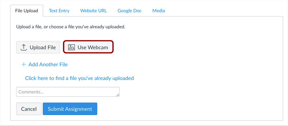 Use Webcam upload option