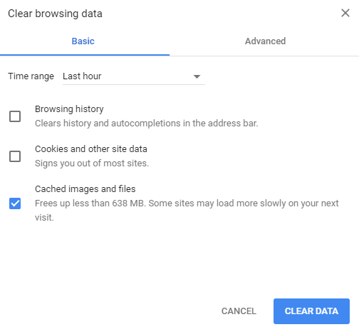 clear browsing data and cached images