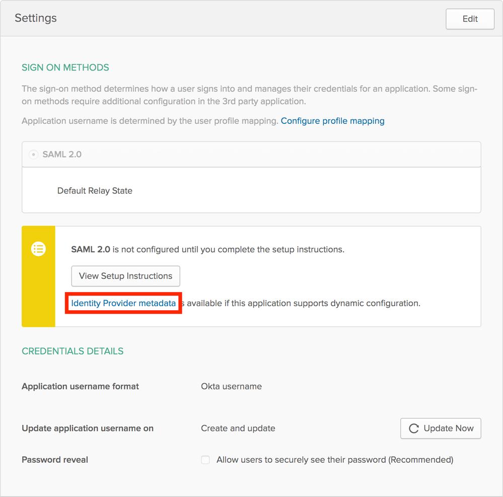 Identity provider metadata Identity provider metadata