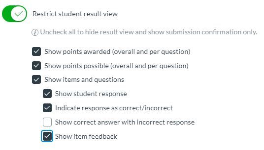 Screengrab of canvas quiz options