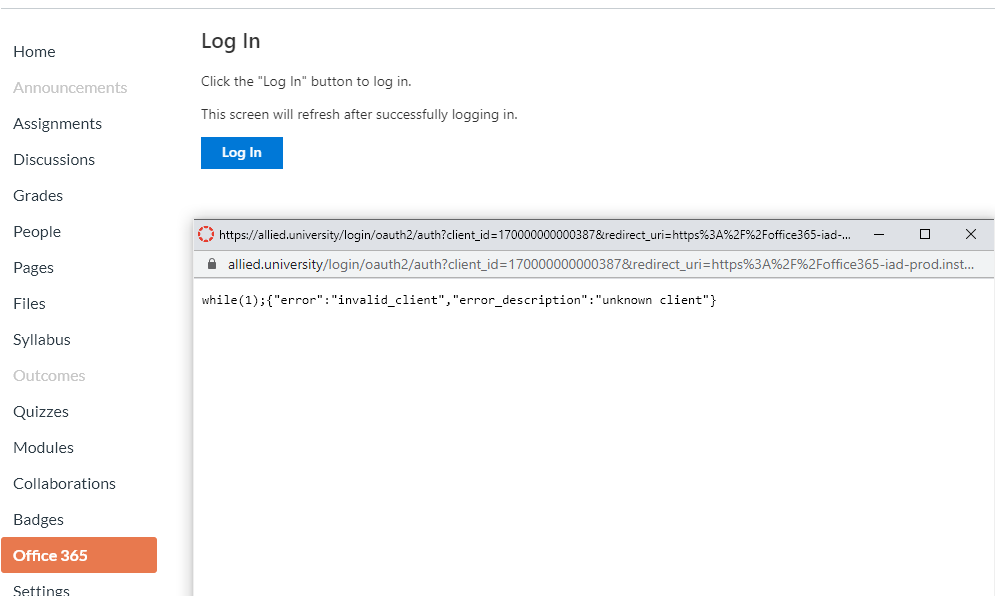 Collaborations and Office 365 error - Instructure Community