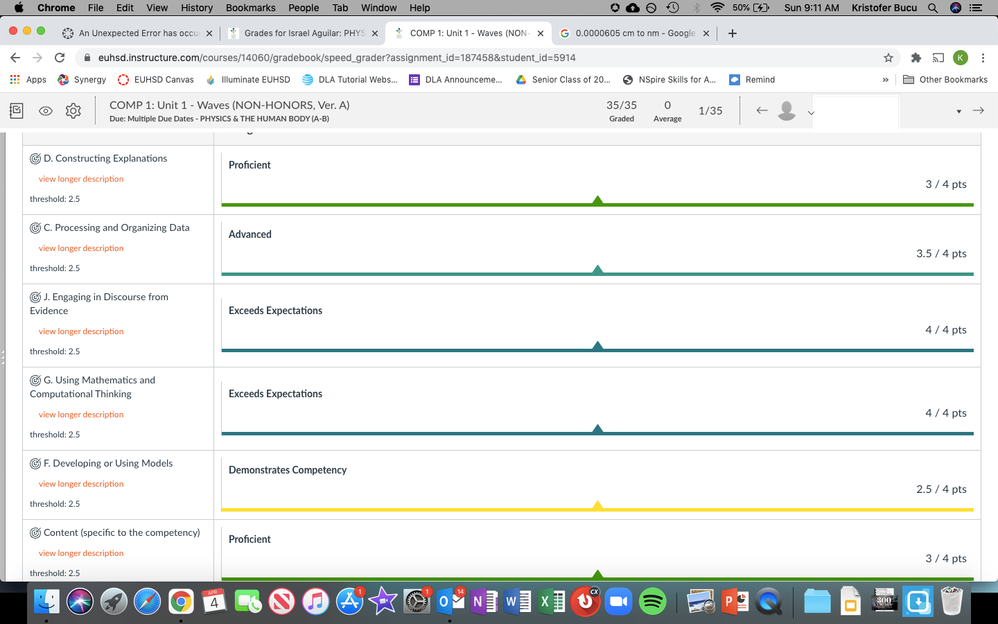 Original scored rubric from weeks ago.