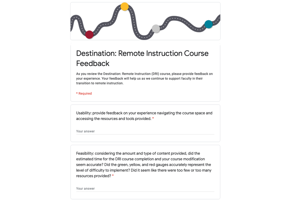 Form used to collect faculty feedback