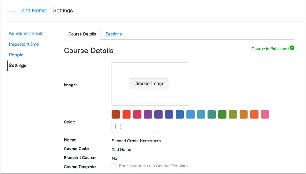 Homeroom Course Settings Page