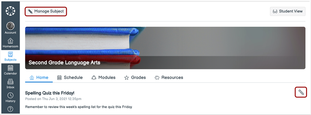 Home Page Teacher Edit Options