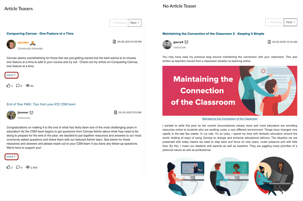 Article Teaser vs No Article Teaser