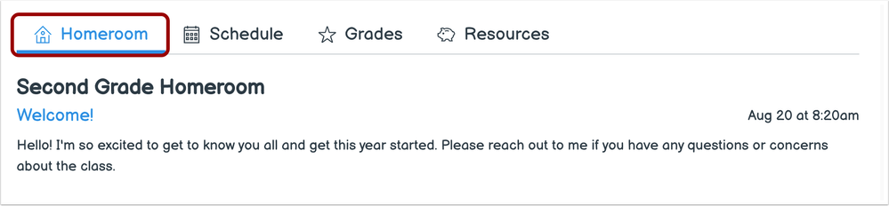 Homeroom Tab, Student View