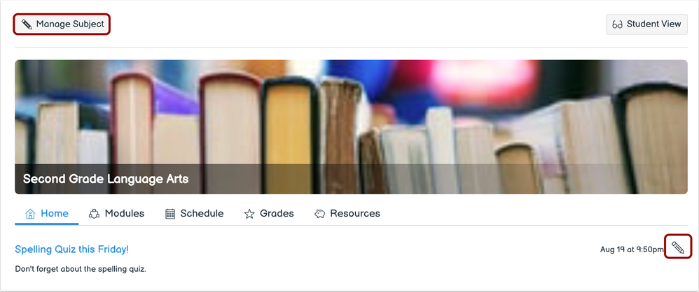 Manage Subject Button