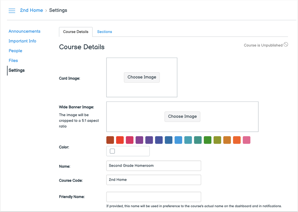 Homeroom Course Settings, Teacher View