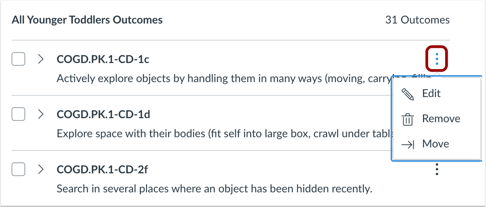 Individual Outcome Settings Menu
