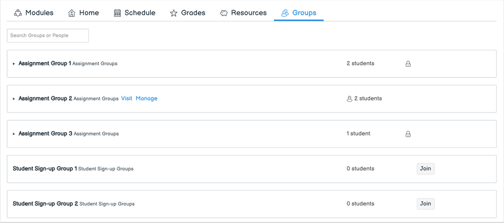 Student Groups Tab