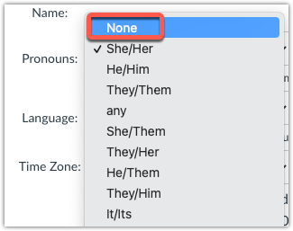 List of pronouns, including "None"