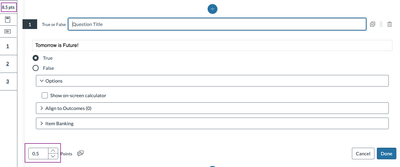 Screenshot for editing quiz question points