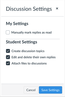 Discussions Settings Menu