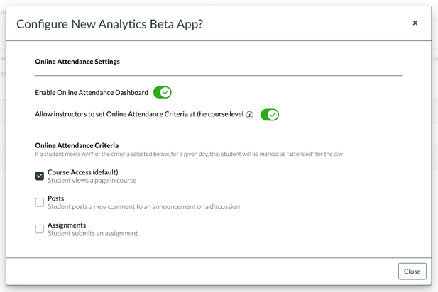 New Analytics App Configuration