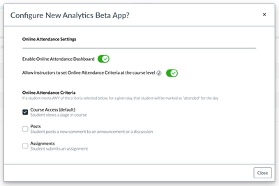 New Analytics App Configuration