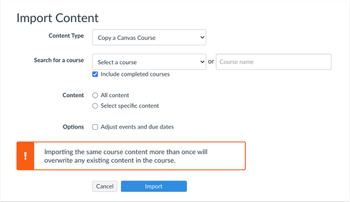 Course Import Window