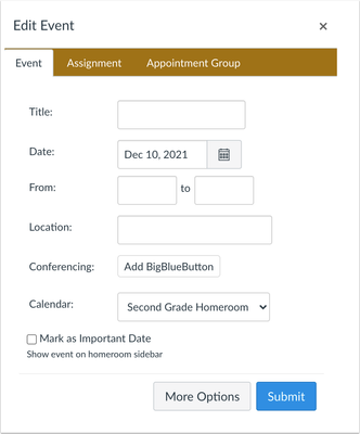 Event Window with Homeroom Calendar