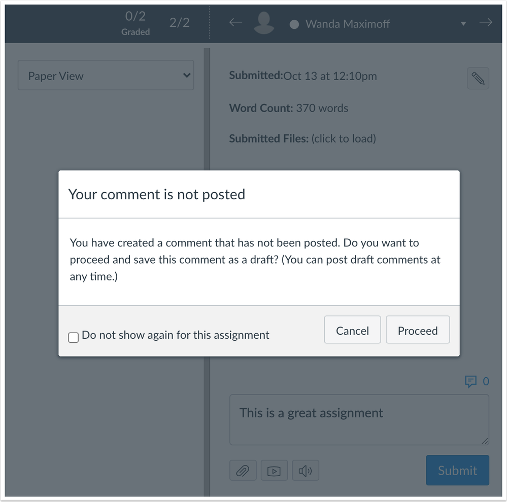 Unposted Comment Warning in SpeedGrader