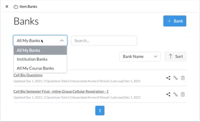 Item Banks menu in New Quizzes