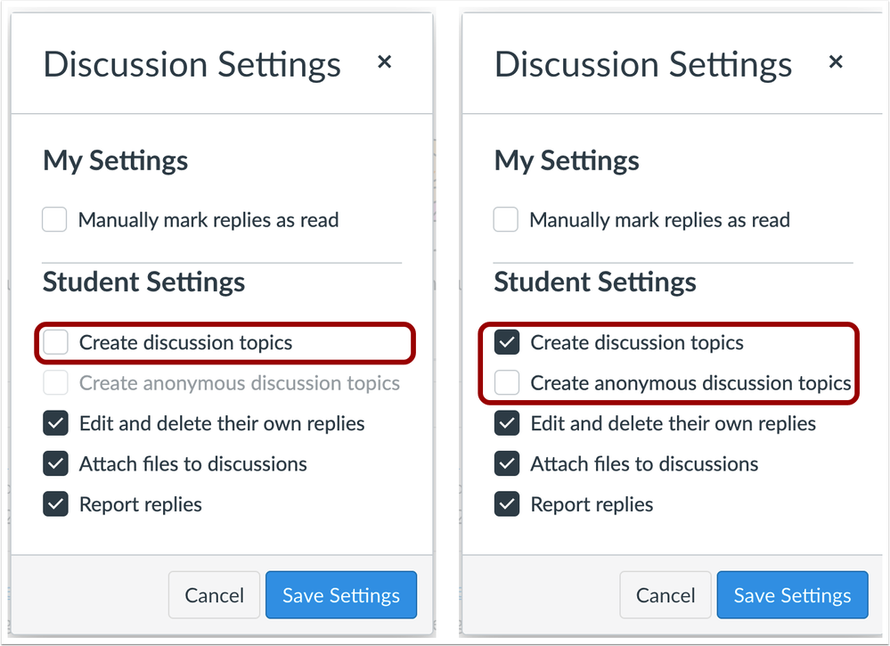 Teacher Discussions Settings page and Anonymous Discussions