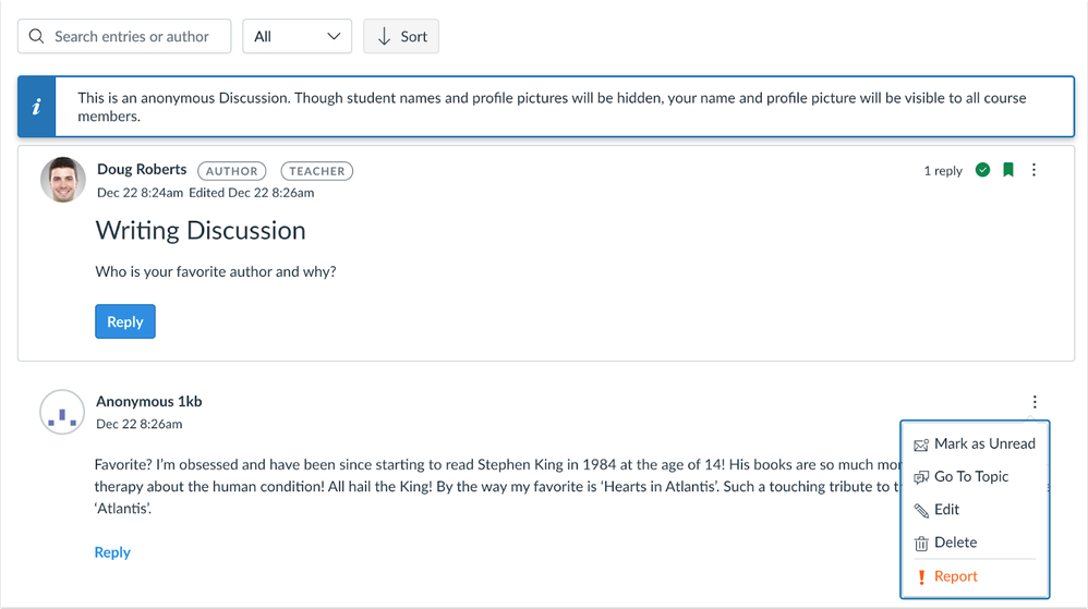 Anonymous Discussions and Reporting