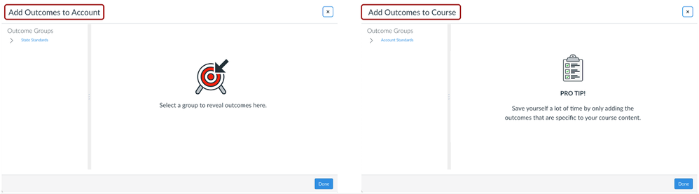 Add Outcomes to Account or Course
