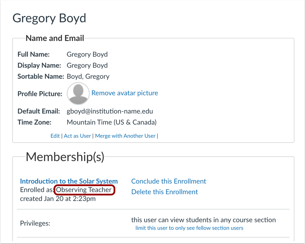 Custom Role in course-level User Details Page