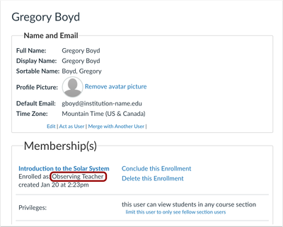 Custom Role in course-level User Details Page
