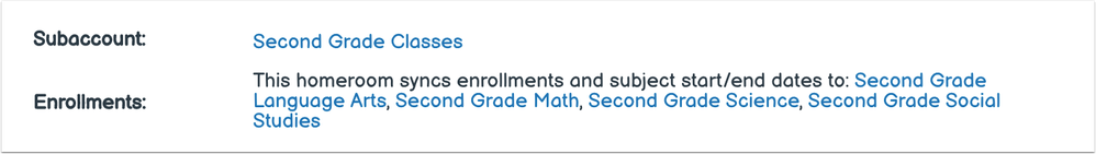 Homeroom Settings Enrollment Subjects List