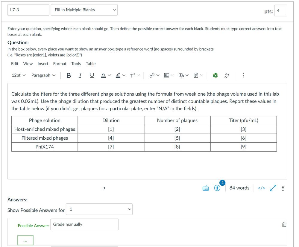 Solved Fill in table questions in the New Quiz engine