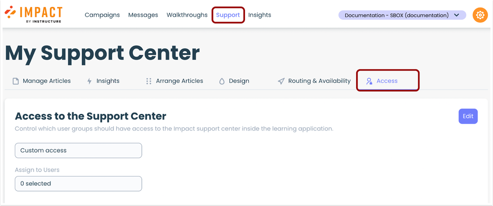 Support Center Access Tab