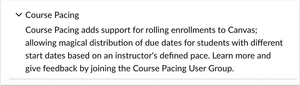 Locate Course Pacing Feature Option
