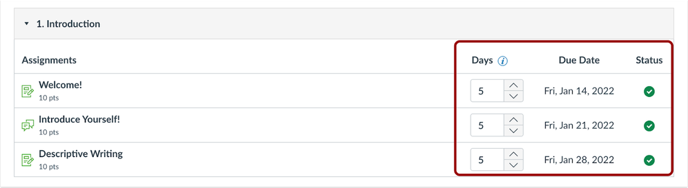 View Amount of Days Set