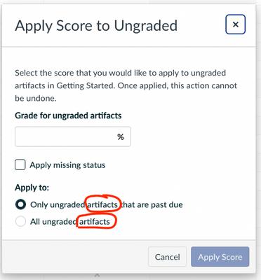 Apply Score to Ungraded dialog