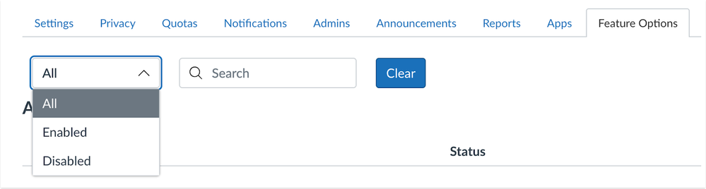 View Feature Options Filter