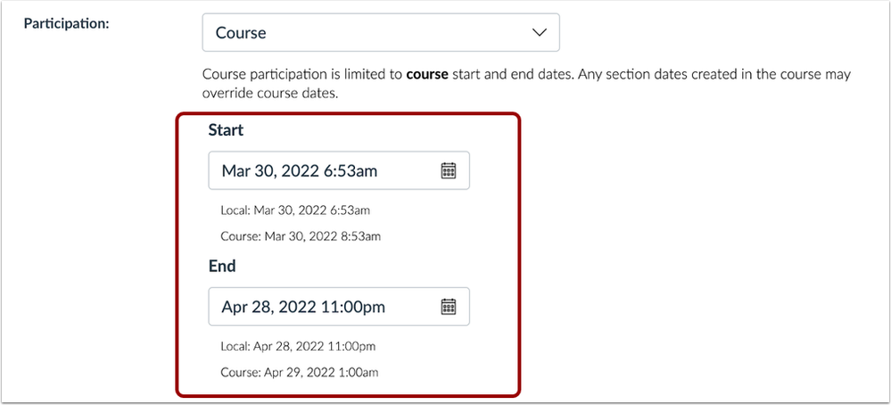 View Local and Course Time Zones in Course Details