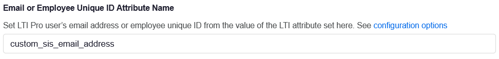 Configuration screen showing the option to set the Email or Employee Unique ID Attribute Name field.
