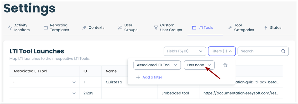 LTI Tool Launches Filter