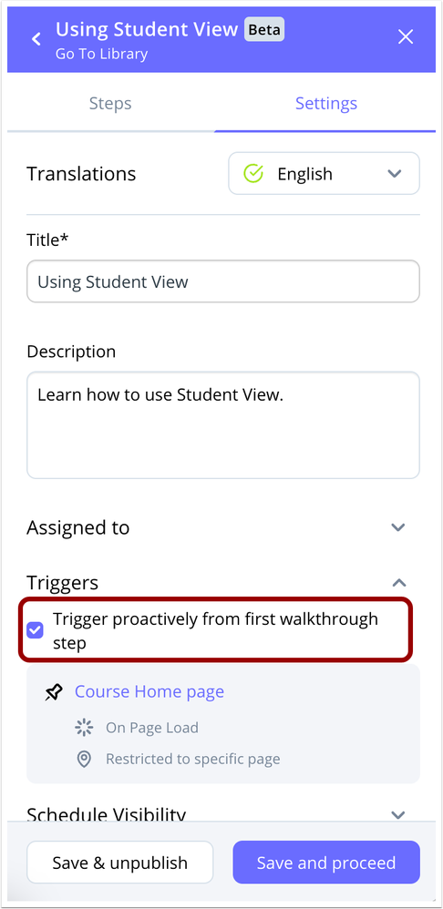 Walkthrough Triggers Setting