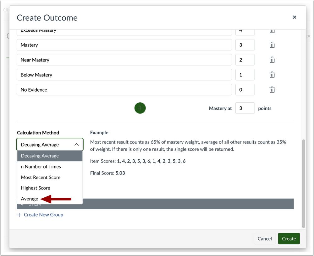 Improved Outcomes Management Calculation Method Drop Down Menu