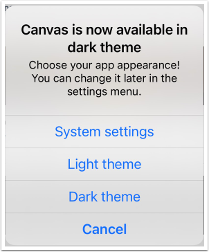 Canvas IOS Mobile Appearance Settings Menu
