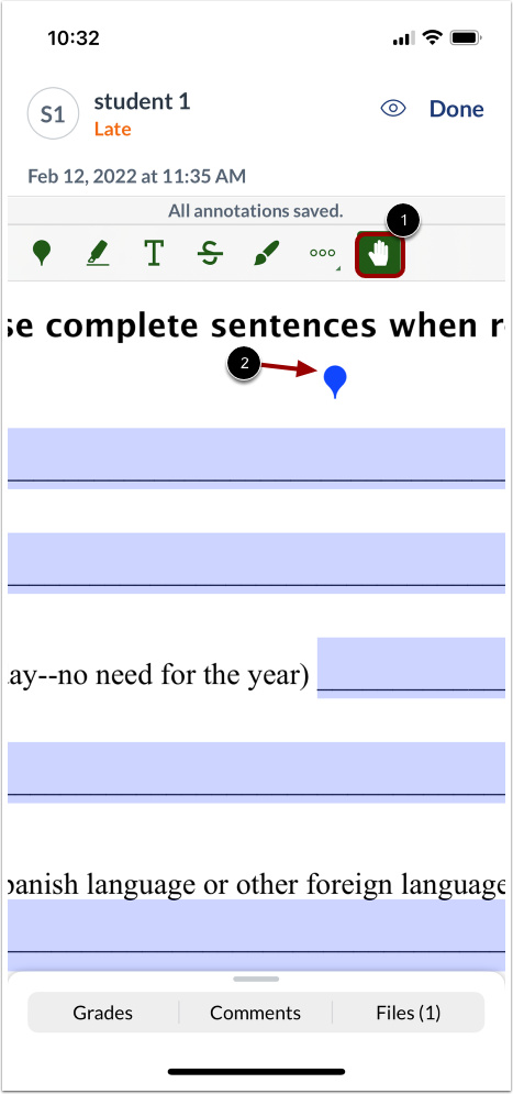 Canvas IOS Mobile Speedgrader Drag Annotation Tool