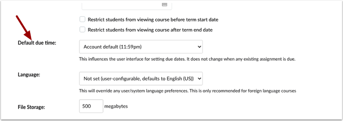 Course Settings Assignment Default Due Time Field