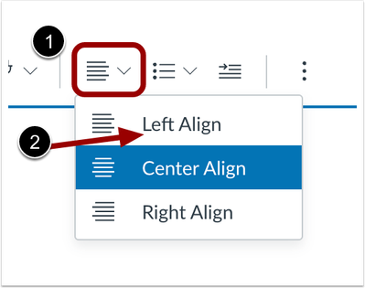 Rich Content Editor Align Options Text